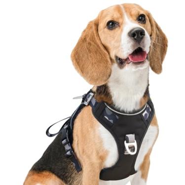 Imagem de Peitoral para cães com anéis frontais e traseiros, Oxford 600D repelente à água para caminhadas/treinamento/caminhadas, colete refletivo ajustável, ferragens de alumínio leve para cães de tamanho