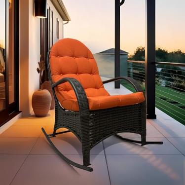 Imagem de Cadeira Balanço Com Almofada Poltrona Descanso Ergonômica para Varanda Área Externa Junco Espuma Macia Tecido Impermeável