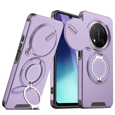 Imagem de Capa de telefone compatível com Honor Magic 7 Lite com suporte de anel azul, capas para Honor Magic 7 Lite Slide câmera acessórios Funda capa protetora original à prova de choque (Roxo)