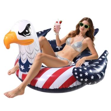 Imagem de Boias infláveis de águia para piscina, boias grandes de águia, anéis de tubo de natação, design de bandeira americana, flutuante, engraçado, jangada de praia, lagoa de praia, acessórios de brinquedos