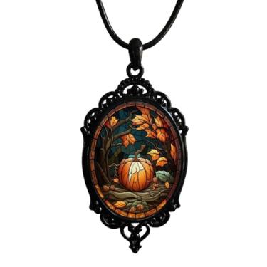 Imagem de bike8 Colar gótico de bruxa camafeu para mulheres vintage morcego cristal pandente colar punk corvo vidro colar gótico vampiro colares de fantasia de Halloween bijuteria, Large Size, Metal, Sem Pedra