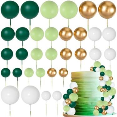 Imagem de MEMOVAN Green Gold and White Ball Cake Topper Decorations 32PCS Mini Balloons Cake Topper Sticks Foam Balls Cake Picks DIY Ball Cupcake Insert for Cake Baking Wedding Baby Shower Birthday
