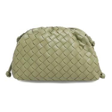 Imagem de Huralona Bolsa clutch elegante de couro vegano plissada, super macia, bolsa de mão para mulheres, bolsa de mão de poliuretano para noite, Tecido verde claro, Small