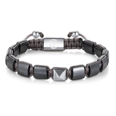 Imagem de WP WEPICK Pulseiras masculinas banhadas a ouro 18 quilates de aço inoxidável feitas à mão, ajustável, banhada a ouro, pedra vulcânica, ônix, vermelho, olho de tigre, contas de elos de corrente, joias