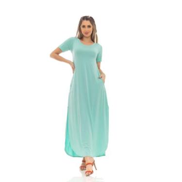 Imagem de Vestido Camiseta Maxi Longo Com Fendas Ref.15538 - DOCCE MULHER, Ciano