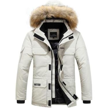 Imagem de Jaquetas Parka De Inverno Masculino Casual Quente Grosso Com Capuz Gola De Pele Casacos Jaqueta Masculina Casaco À Prova De Vento, Beige white, XXL