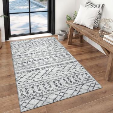 Imagem de KUTA Tapete de entrada 7,5 x 12,5 cm, cinza, antiderrapante, lavável, boho, marroquino, tapete para sala de estar, estampa geométrica ultramacia, para entrada, quarto, berçário, dormitório, cozinha