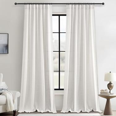 Imagem de Cortinas de linho 92 polegadas de comprimento do chão ao teto cortina de filtragem de luz plissada, elegante privacidade neutra bege branco transparente cortinas de janela plissadas para quarto de