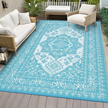 Imagem de GarveeLife Tapete para ambientes externos, 22 x 45,7 cm, impermeável, reversível, plástico, canudo, grande, vintage, medalhão para áreas internas, exteriores, para deck, varanda, acampamento, praia