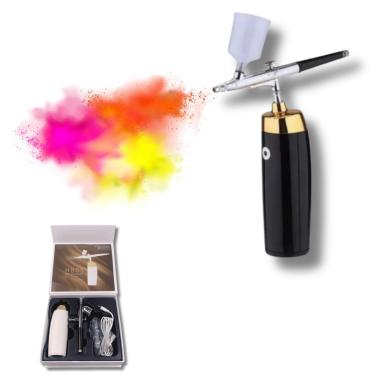 Imagem de Kit Aerógrafo Profissional com Compressor, Spray Controlado para Arte e Design, Portátil, Preto e Dourado