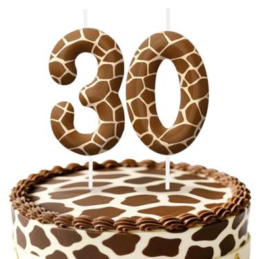 Imagem de Velas de aniversário número 30 girafas, topo de bolo com tema animal para decoração de bolo para meninos e meninas, decorações de aniversário, suprimentos de festa, velas numéricas para decoração de