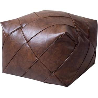 Imagem de Cadeira De Saco De Feijão, Solução Moderna De Armazenamento De Capa De Pufe Para Apoio Para Os Pés, Banqueta Otomana Quadrada Para Descanso, Pufe De Couro, Brown, 48x48x38cm(19x19x15inch)