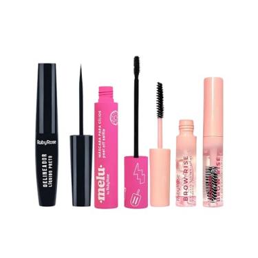 Imagem de Kit de Maquiagem para Olhos, Máscara Melu Peel Off, Delineador Líquido Preto, Gel para Sobrancelhas - Maquiagem (Kit Melu Rosa)