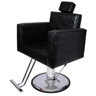Imagem de Cadeira Evidence Fixa Base Redonda para Salão estofado Preto Croco - M