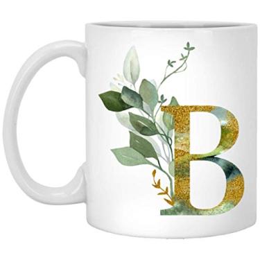 Imagem de Caneca de café com letra B gráfica Alpha/B - Letra do alfabeto monograma B - Gold Shimmer Any Letter floral alfabeto chá café xícara de chocolate quente para seu aniversário, Natal, dia das mães