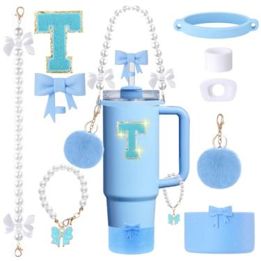 Imagem de Conjunto de acessórios para copos Stanley de 9 peças - para copos de 850 g 1,134 g com alça - Kit Bule inclui topo de palha e bota, pingente, alça de pérola e adesivos - Presentes estéticos para