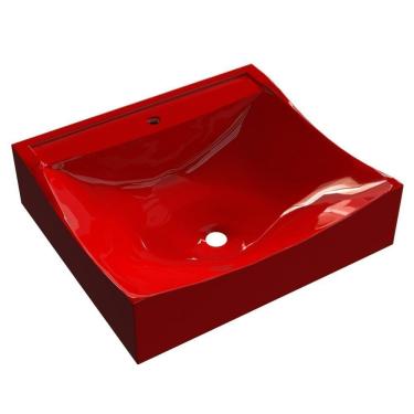 Imagem de Cuba Pia De Apoio Para Banheiro Quadrada Lunna Q44 Vermelho C08