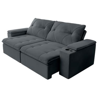 Imagem de Sofá Retrátil E Reclinável 4 Lugares 2,52m C/ Porta Copos Entrada Usb Veludo San Diego Cinza