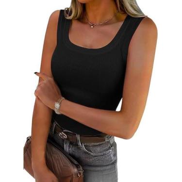 Imagem de Camiseta regata feminina SVALIY Summer, gola quadrada, canelada, preta