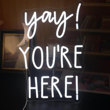 Imagem de Sinal de néon Qiaofei Yay! Você está aqui! Luz decorativa branca