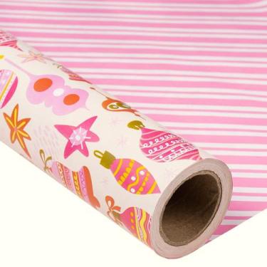Imagem de Embrulho de presente MAYPLUSS Reversível, 43 cm x 10 m, rosa, Natal