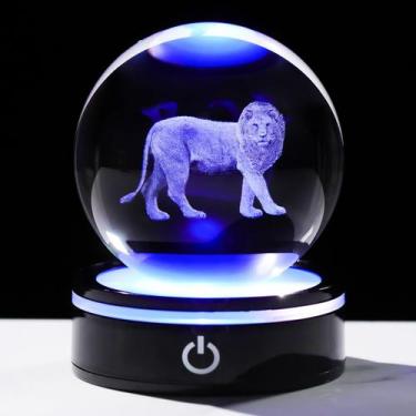 Imagem de Lámpara YWHL Bola de Cristal 3D León Base LED 8cm