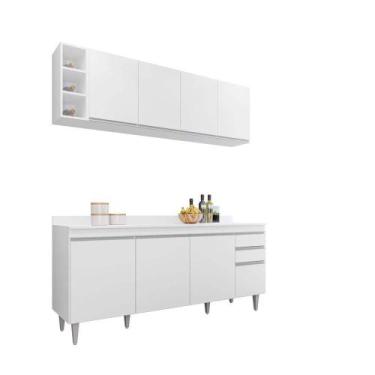 Imagem de Kit Armário Aéreo Lavinia com Nicho e Balcão Ágatha 180cm C/ Tampo Bra