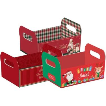 Imagem de Cesta de Papel, Packpel, Caixote Natal, M, 22 cm x 15 cm x 8 cm, Sortido, Pacote com 10