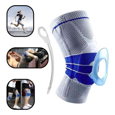 Imagem de Joelheira 3D Ortopedica Tensor Compressão Si Cinza E Azul Gg