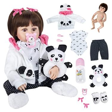 Imagem de Boneca Bebê Reborn Menina Panda Realista Corpo de Silicone 48cm Pode Dar Banho Presente para Meninas