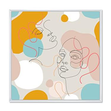 Imagem de DesignQ Retrato mínimo de uma linha de rosto feminino II - Impressão de arte de parede em tela emoldurada moderna