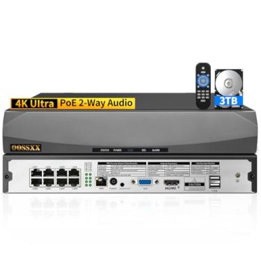 Imagem de OOSSXX Gravador de vídeo em rede POE NVR de 8 canais 8.0/4K Megapixels, suporta até 8 câmeras IP de 8 MP/4K, disco rígido máximo de 8 TB (HDD de 3 TB incluído)