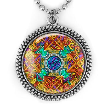 Imagem de Colar com pingente de nó irlandês - design de vitral, arte mandala celta, joias de vidro feitas à mão, prata ou preto - 325-RN, Large, Metal, Sem Pedra Preciosa