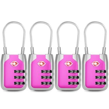 Imagem de Joyway Cadeado de bagagem aprovado pela TSA, cadeado de cabo de combinação de 3 dígitos com corpo de liga, fechaduras de combinação de viagem para malas, mochila e bolsa de golfe (rosa, pacote com 4)