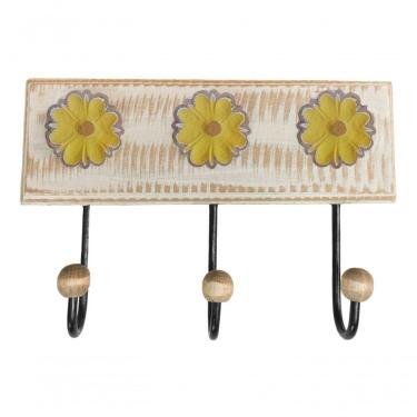 Imagem de Cabideiro Toalheiro 3 Ganchos Madeira E Ferro Artesanal Cor Amarelo