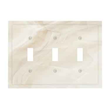 Imagem de Naiqadnehz Placa decorativa para interruptor de luz bege textura de mármore padrão de pedra placa de parede de 3 gangues com interruptor triplo capas de tomada elétrica para decoração de quarto e