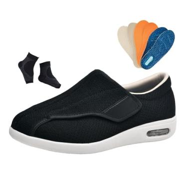 Imagem de Calçado Ortopédico Masculino Diabéticos, Calçado Masculino Para Idosos Com Artrite Edema E Inchaço Ajustável Para Diabéticos, Fecho Amplo Leve Respirável Antiderrapante, Ortopédico(Black,44 EU)