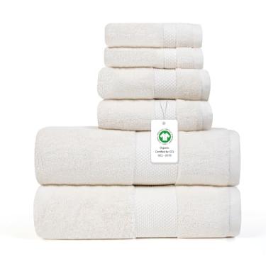 Imagem de Conjunto de 6 toalhas 100% algodão orgânico – Certificação GOTS & Oeko-TEX – Macia, ultra absorvente, secagem rápida – Inclui 2 toalhas de banho, 2 toalhas de mão, 2 toalhas de banho – Farm to Home