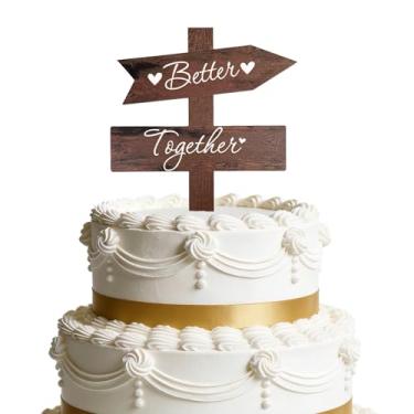 Imagem de Wooden Better Together Cake Toppers Bridal Shower Party Decorations Funny Vintage Mr and Mrs Wedding Cake Topper for Anniversary Bridal Shower Bachelor Engagement Party Supplies