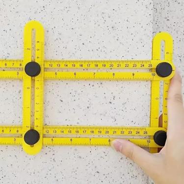 Imagem de 1 régua de plástico ABS de quatro dobras com medidor de ângulo e combinação T-Square, nível de vários ângulos para carpintaria, desenho, DIY, amarelo