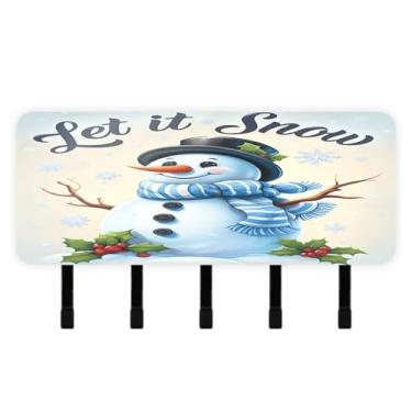 Imagem de Burbuja Porta-chaves de boneco de neve com 5 ganchos, porta-chaves autoadesivo montado na parede, organizador de armazenamento de correio para entrada, decoração de casa