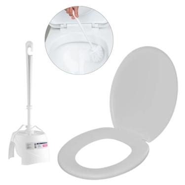 Imagem de Assento Vaso Sanitário Tampa Oval Soft Branco + Escova Sanitária Base Redonda