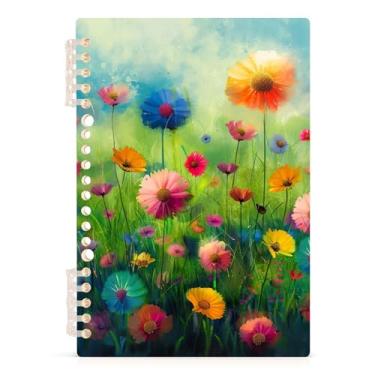 Imagem de Burbuja Caderno de flores em aquarela, papel pautado universitário A5 com 60 folhas, fichário para escritório, 1 pacote