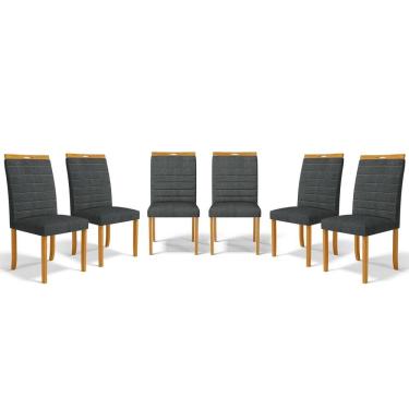 Imagem de Kit Com 6 Cadeiras Sara Madeira Maciça Estofadas Para Mesa De Jantar