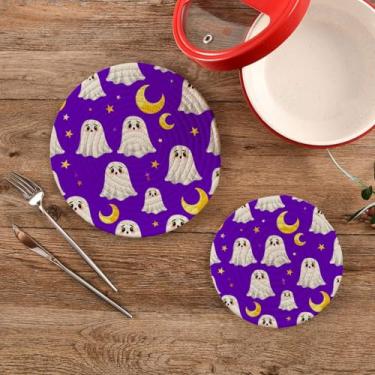 Imagem de CEBUGI Conjuntos de suportes de panela redondos de algodão para panelas quentes resistentes ao calor para cozinhar e assar, 2 peças de desenho animado Boo