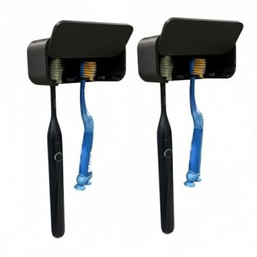 Imagem de Suporte Adesivo de Escova de Dente com Encaixe para Pasta de Dente Parede Banheiro Organizador Anti Derrapante (KIT 2 SUPORT PRETO)