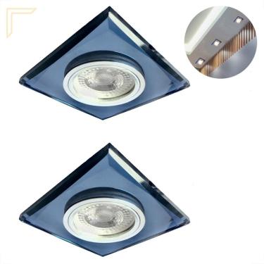 Imagem de Kit 2 Spot Cristal Embutir Espelhado Preto Quadrado Sala