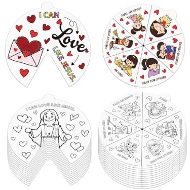 Imagem de COcnny Valentine’s Day Coloring Craft - 24 Sets Color Your Own Valentines Religious Art Cards for Kids, DIY Sweet I Can Love Like Jesus Wheel Paper for Church Sunday School Classroom VBS Activities