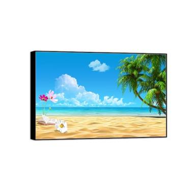 Imagem de Impressão em tela de paisagem de arte de parede com moldura preta - flores de praia de palmeira - quadros de pintura de decoração para quarto 20 x 30 cm 8 x 12 pol