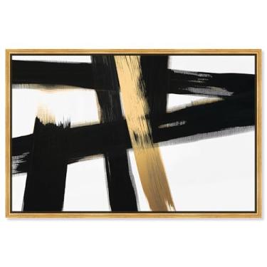 Imagem de Art Remedy Arte em tela preta e branca com cruz dourada, moldura dourada, 76 cm x 50 cm